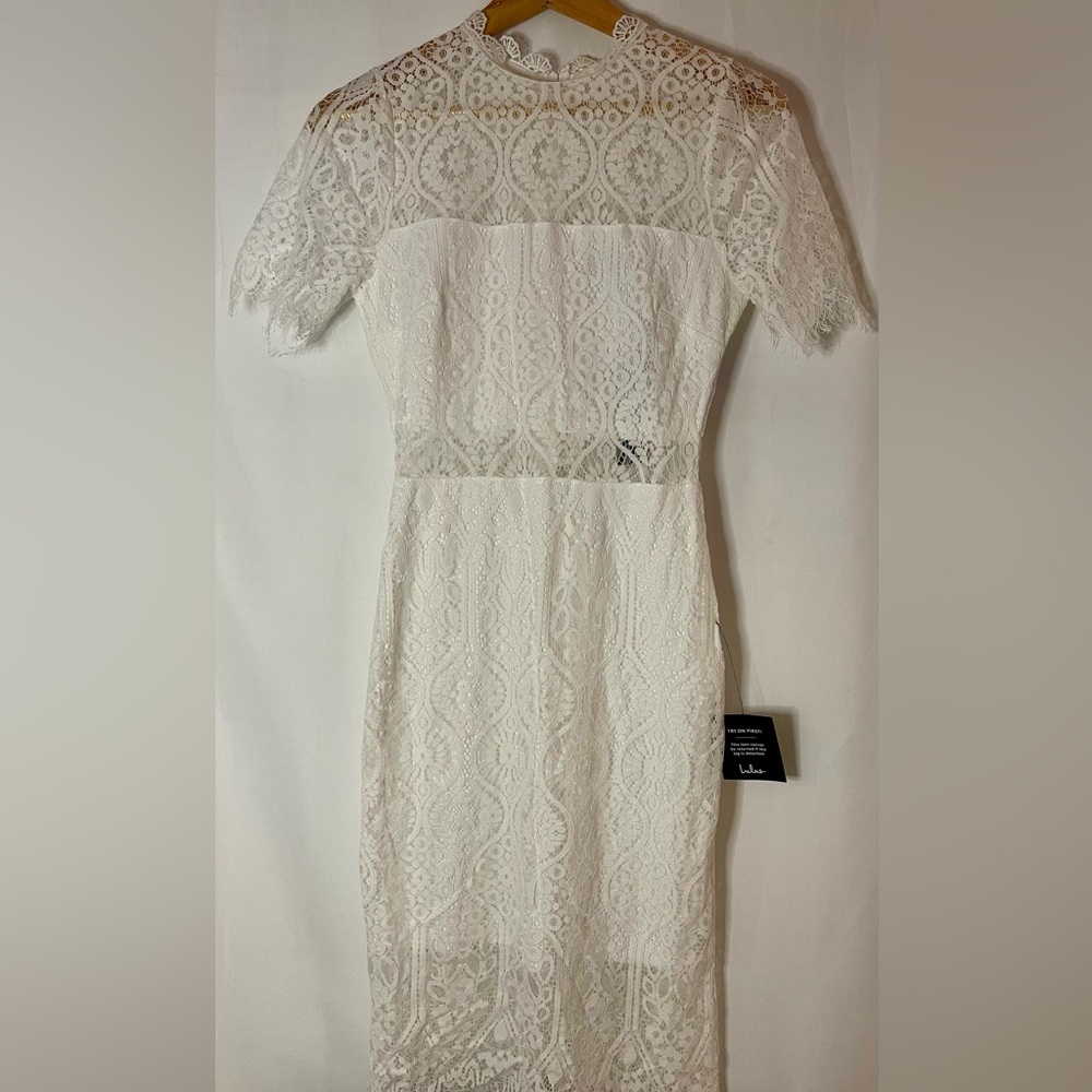White Sheer Lace Short Sleeve Mini Dress